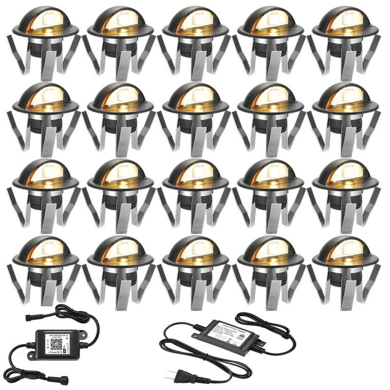 FVTLED WiFi Deck Lights, WiFi Controlled 20pcs Low Voltage LED Deck Lights Kit Î¦1.38 Outdoor Recessed Step Stair Warm White LED Lighting Compatible with Alexa Google Home, Black - Image 1